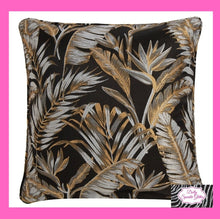 Load image into Gallery viewer, Paradise Palm Filled Cushion In Black By Laurence Llewelyn-Bowen