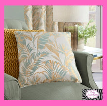 Load image into Gallery viewer, Palm Paradise Filled Cushion In Duck Egg By Laurence Llewelyn-Bowen