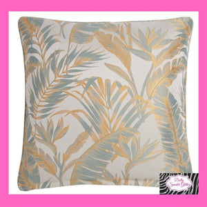 Palm Paradise Filled Cushion In Duck Egg By Laurence Llewelyn-Bowen