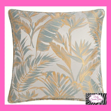 Load image into Gallery viewer, Palm Paradise Filled Cushion In Duck Egg By Laurence Llewelyn-Bowen