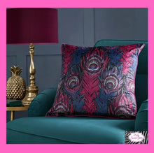 Load image into Gallery viewer, Dandy Peacock Filled Cushion In Plum By Laurence Llewelyn-Bowen