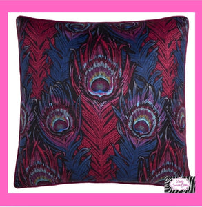 Dandy Peacock Filled Cushion In Plum By Laurence Llewelyn-Bowen